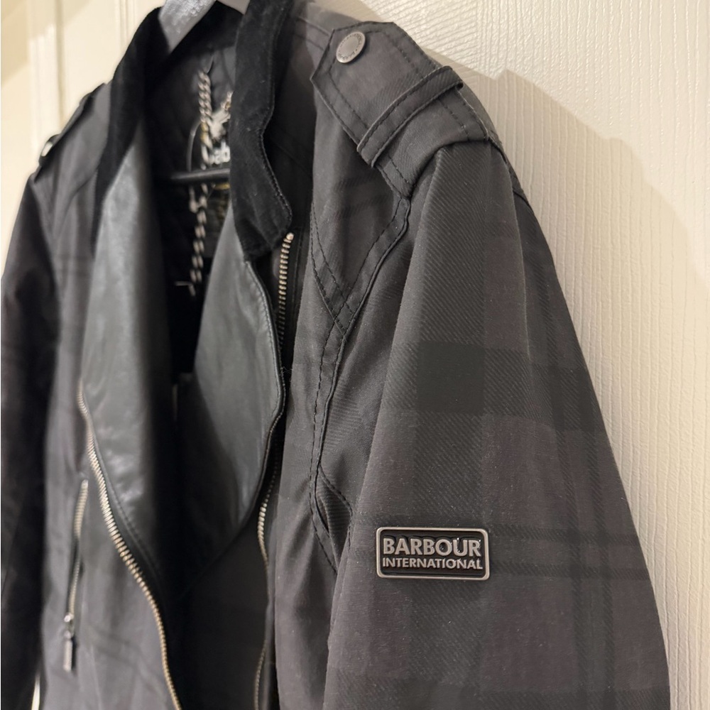 Barbour Black/Grey Plaid Asymmetric Moto Jacket NEW - Picture 4 of 10